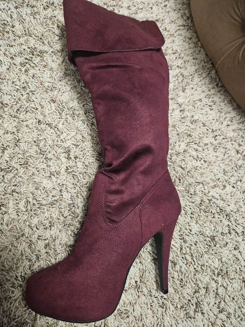 Shoe Dazzle Burgundy Faux Suede Knee High-Heel Boots